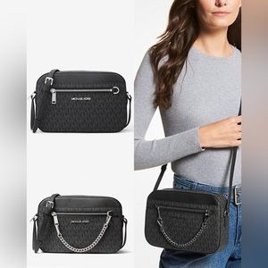 MICHAEL KORS Jet Set Large Logo Crossbody Bag BLACK/SILVER